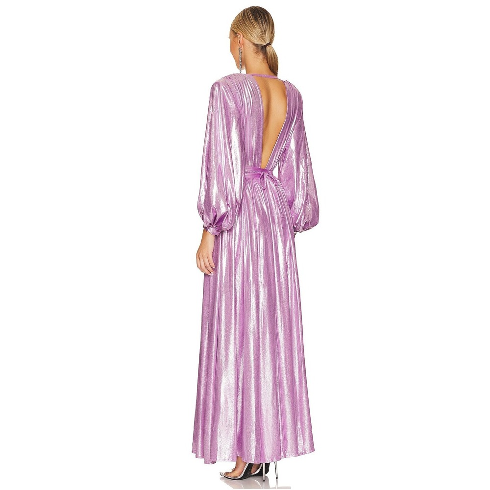 Bronx & Banco Zoe Lame Gown Maxi Dress Purple Lilac Plunge Slits Sz 4 US / Small - Picture 3 of 16